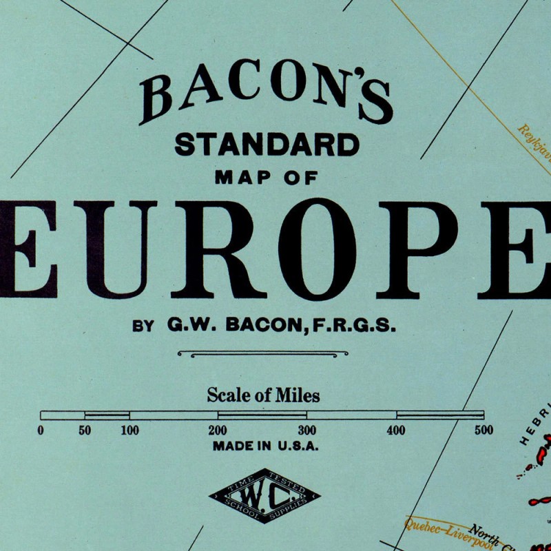 Antiguos Maps Bacon's Standard Wall MAP of EUROPE circa 1921