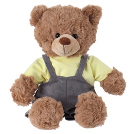 Apricot Lamb Toys Plush Brown Teddy Bear with Clothes Stuffed Animal Soft Cuddly for Child 8 Inches (Yellow T-Shirt & Gray Overalls)
