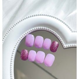 Press on Nails Short Square SWEKKE Petite Fake Nails Purple Full Cover Glue on Nails Glitter Glossy False Nails with Nail Glue Acrylic Nails Manicure Artificial Nails for Women Girls 24Pcs