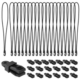 LALAGO Pack of 20 Elastic Straps with Hooks + Tarpaulin Clips, Expander with Hooks 35 cm, Tarp Tensioner with Tarp Clips, Black for Tent Rubber, Tarpaulins, Nets, Banners, Camping, Trailer Tarpaulin