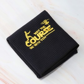ZJXHPO Disc Golf Towel May The Course Be with You Embroidered Golf Towel Gift Disc Golf Lover Towel with Clip (May Course)
