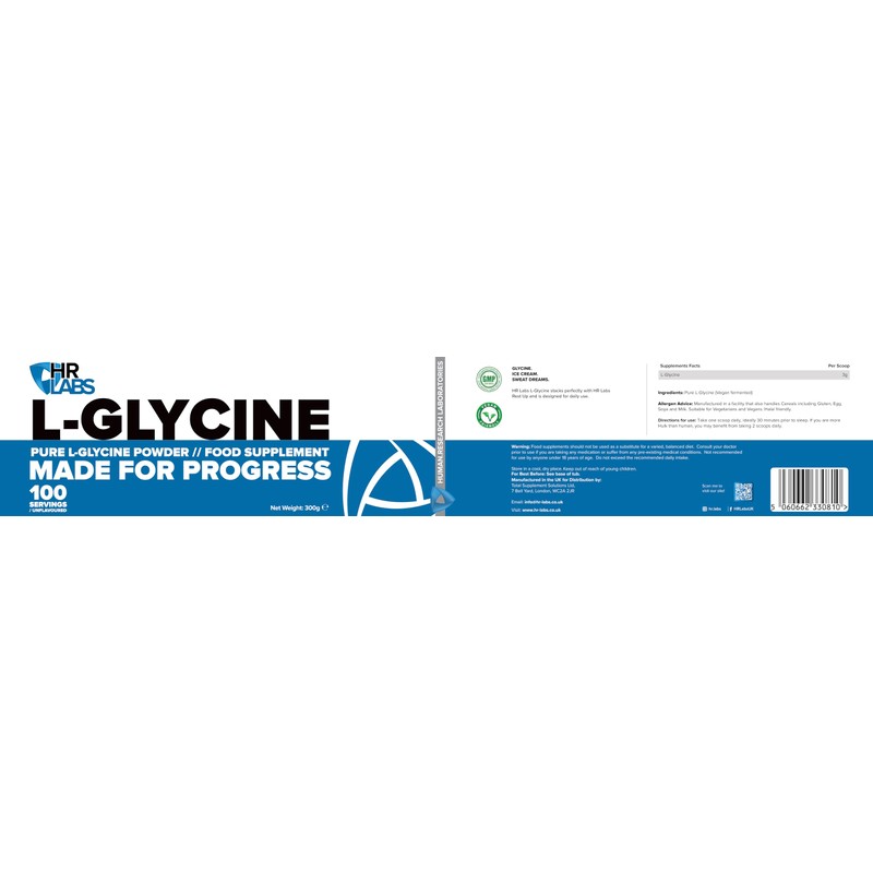 HR Labs HR Labs Pure L-Glycine Powder, Amino Acid, Easy