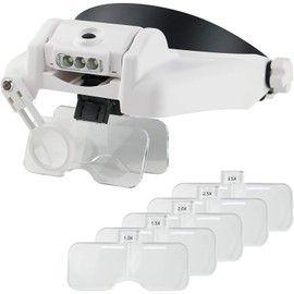 Head Mount Magnifier, Headband Magnifying Glass with Light Handsfree for Close Work,Sewing,Crafts,Reading,Repair,Jewelry(1.0X to 14.0X)