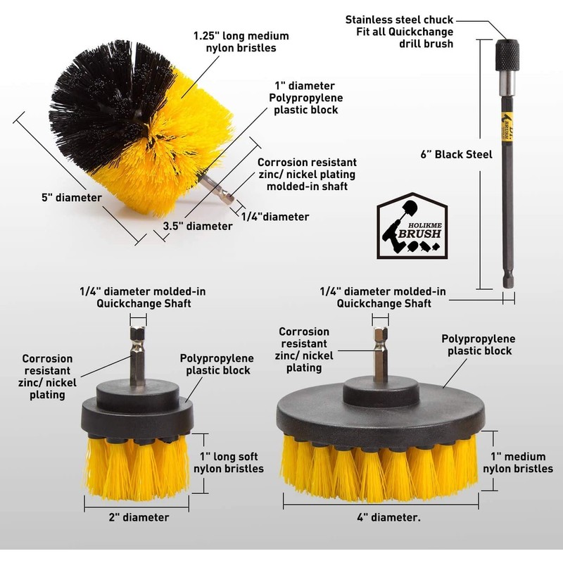 Holikme 4 Pack Drill Brush Attachments Set, Power Scrubber with