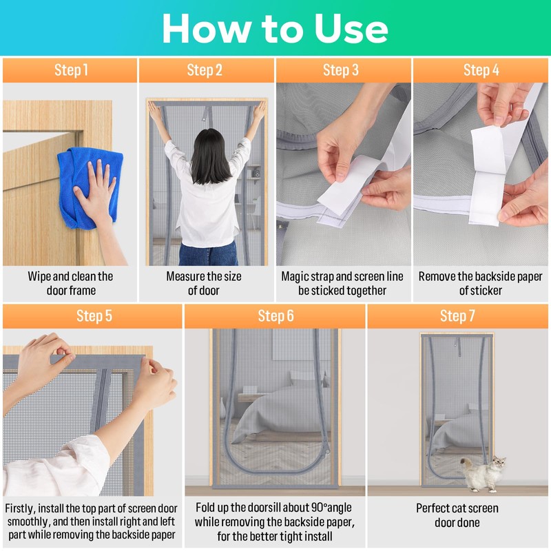 New Reinforced Cat Screen Door, Fits Door Size 36''x 80''