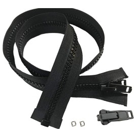 EZ-Xtend Lenzip #10 Separating Zipper For Canvas - Heavy Duty Cut To Length w/Double Plastic Locking Zipper Pull - Includes Stainless Steel Zipper Bottom Stop And Extra Slider Replacement(Black, 120")