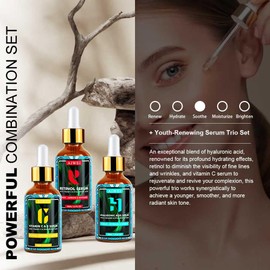 Aiwei Face Serum Set - Includes Vitamin C Serum, Retinol Serum & Hyaluronic Acid Serum - Improve Skin Texture, Glow & Hydration - Day and Night Serums for All Skin Types