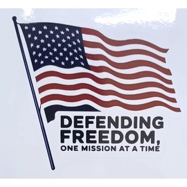 Defending Freedom, One Mission at at Time US Flag Sticker, 4 inches - US Army Decal, American Flag, Patriotic, Military (Freedom2)
