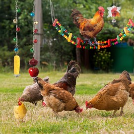 9PCS Chicken Toys for Coop - Complete Set of Chicken Toy, Coop Accessories Swing Ladder Bridge Mirror Pecking Toy Entertainment