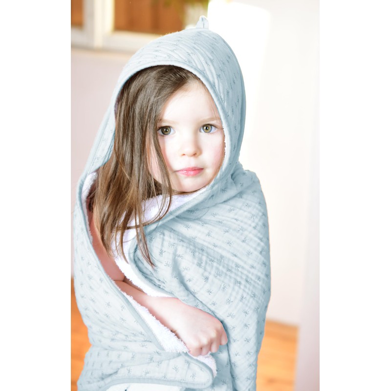 roba Organic Hooded Towel 'Lil Planet' Light Blue/Sky, Muslin Fabric,