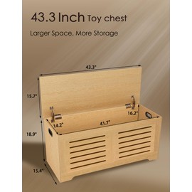 DINZI LVJ Storage Chest, 43.3”Wooden Storage Box with 2 Safety Hinges, Entryway Shoe Bench with Flip-Top, Farmhouse Style Trunk for Living Room, Bedroom, Play Room, Easy Assembly, Natural