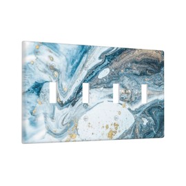 Blue Marble Light Switch Cover 4 Gang Wall Plate Quad Toggle Switch Plate Covers, Abstract Decorative Light Switch Plates for Office Home, 4.5 x 8.0 Inch