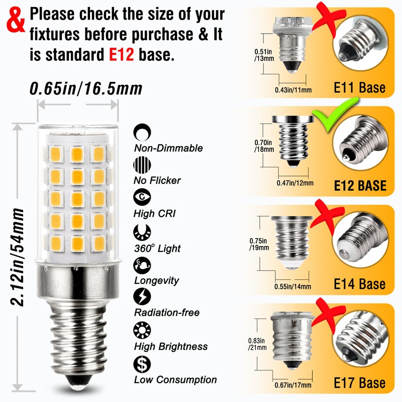 ALIDE E12 LED Candelabra Light Bulbs 6W C7,Replace E12 60