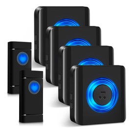 Satisure Wireless Bell, Waterproof Doorbell Set 400 m / 1300 ft Range, Front Door Bell IP55 Outdoor / 58 Melodies / 5 Volume Levels (2 Transmitters and 4 Receivers)