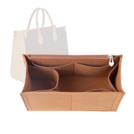 Lckaey Purse Insert For ONTHEGO PM MM GM Wallet Tote - Felt Organizer - With Zipper Pocket 1081camel-M