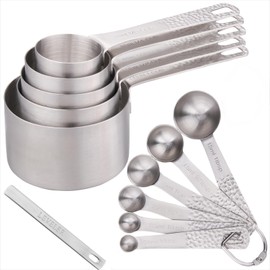 Hotsyang Measuring Cups and Spoons Set 14, Stainless Steel Measuring Cups and Spoons set for Baking & Kitchen, 5 Metric & US Measuring Cups and 6 Measuring Spoons,1Leveler and 2Rings for Dry & Liquid