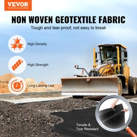 VEVOR 6FTx100FT Non-Woven Geotextile Heavy Duty 8oz Driveway Underlayment for Gravel, Ground Cover, Garden Weed Barrier, Drainage Fabric, Landscaping, Black