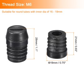 uxcell 4Pcs Inserts for Round Tubes with Leveling Feet, for 19mm/0.75" OD Round Tube, M6 Thread Black Plastic Furniture Chair Leg Plug Blanking End Caps Insert Plugs