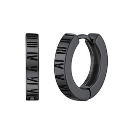 FOCALOOK Men's Earrings Roman Numbers (I to XII) Stainless Steel Earrings Women's Hoop Earrings Round Earrings with Roman Numerals Huggie Earrings Jewellery, Metal, No Gemstone