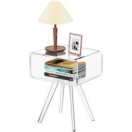 solaround Acrylic Side Table, Acrylic Nightstand Bedside Table for Bedroom (Clear, 16.1'' x 11.8'' x 19.7'')