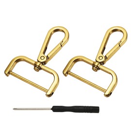 YELARXI Swivel Clasps Hook, 1-1/2 Inch ID Detachable Snap Hook W/Screw Bar D Ring Claw Clasp with Screwdriver Fit for Lanyard Bag Leather Craft Purse Hardware DIY Bag (2 Pack, Gold)