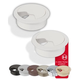 Gedotec Cable grommet desk made of sturdy ABS plastic, pack of 10 round cable passages, 60 mm, entry, cable box, white matt, cable guide for push-in, cable duct desk