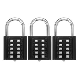 sourcing map Combination Padlock, 10-Digit Push Button Padlock 5-Position Locking Mechanism Security Combination Lock for Locker Gym Sports Locker Cabinet Toolbox (Black, Pack of 3)