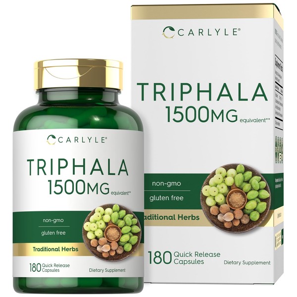 Carlyle Triphala Capsules | 1500mg | 180 Count Supplement | Non-GMO and Gluten Free