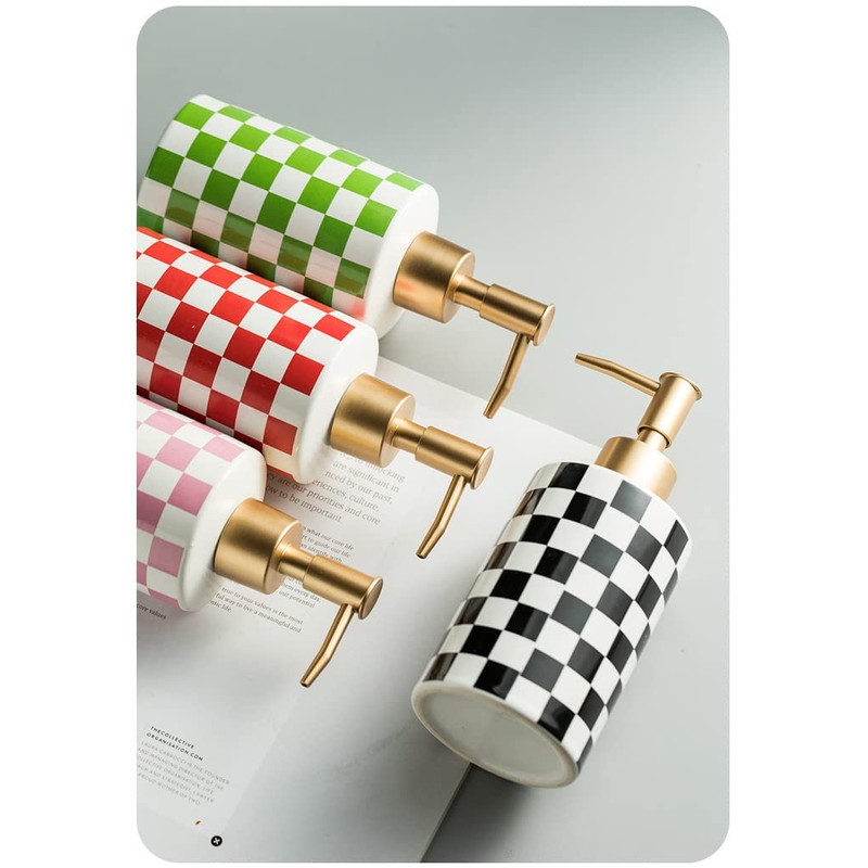 Checkered Ceramic Soap Dispenser Rust Proof Gold Matte Pump Decorative