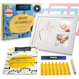 Amari® Plaster Cast Set Baby Hand and Foot - Imprint Set Baby with Letters, Numbers and Picture Frame - Plaster Cast Baby Hand and Foot Print Set Baby Footprint Baby with Picture Frame