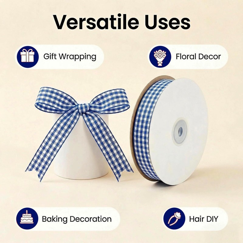 LYZXMLBL Royal Blue White Gingham Ribbon 5/8inx50Yd Woven Edge Gift