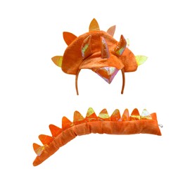Nicky Bigs Novelties Adult Triceratops Dragon 3 Horn Dinosaur Headband Tail Costume Accessory Set, Orange