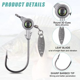 Crappie Jig Heads Fishing Kit,Underspin Jig Head Hooks with Spinner Blade Big Eye Ball Unpainted Swimbait Lure Fishing Jig for Bass Trout Saltwater Freshwater 1/8oz,3/16oz,1/4oz,3/8oz