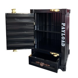 Runeqxar Industrial Metal Container Side Table - 20 Inch Iron 3-Tier Bedside Table with Drawers Retro Iron Shipping Container Cabinet for Bar/Bedroom/Garage (Black)