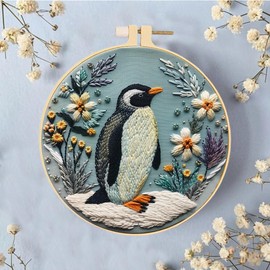 Huacan Embroidery Kits for Beginners, DIY Embroidery Starter Kit with Penguins Pattern