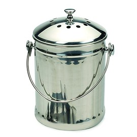 RSVP International Endurance (PAIL-SM) Stainless Steel Compost Pail with Charcoal Filters, 1/2 Gallon | Keep Food Scraps & Organic Waste for Soil | 2 Charcoal Filters for Odor Control | Dishwasher Safe