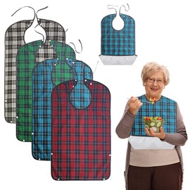 Gobesty Pack of 3 Adult Bibs, Waterproof Bib Food Protection, Seniors Bibs with Velcro Fastening, Bib for Men, Women, Elderly and Disabled, Pack of 4