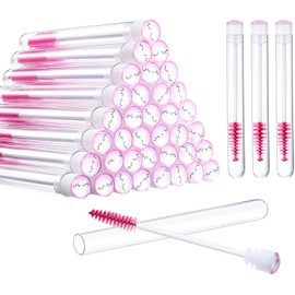 Juego de 80 cepillos desechables para máscara de pestañas, 40 tubos vacíos con 40 brochas de pestañas, cepillo de limpieza para extensión (estilo de pestañas rosas)