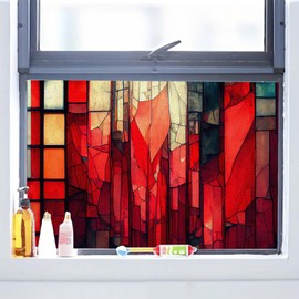 WBQMUNY Stained Glass Window Film,Window Privacy Film,Colorful Static Cling Sun Blocking Heat Control Film for Home Bathroom Door17.7"x39.5" (BH051)