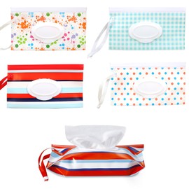 RICISUNG Wet Wipes Bag, Wet Tissue Case, Wipes Pouch, Set of 4, Tissue Case, Wipe Pouch, Portable, Portable, Lightweight, For Outdoor Travel, Outdoors, Travel, Outings, Antibacterial, Lid Included