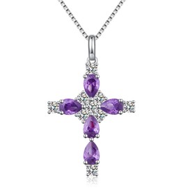 Cross Necklace for Women Amethyst Necklace Birthstone Cross Necklace Sterling Silver Cross Necklace Women Diamond Cross Necklace Cubic Zirconia Cross Necklace Womens Cross Necklace