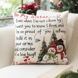 Artscope to My Sister Throw Pillow Covers 18x18 Inch Sister Christmas Birthday Gifts for Women Girls, Soft Hug Cushion Case Gifts from Sisters