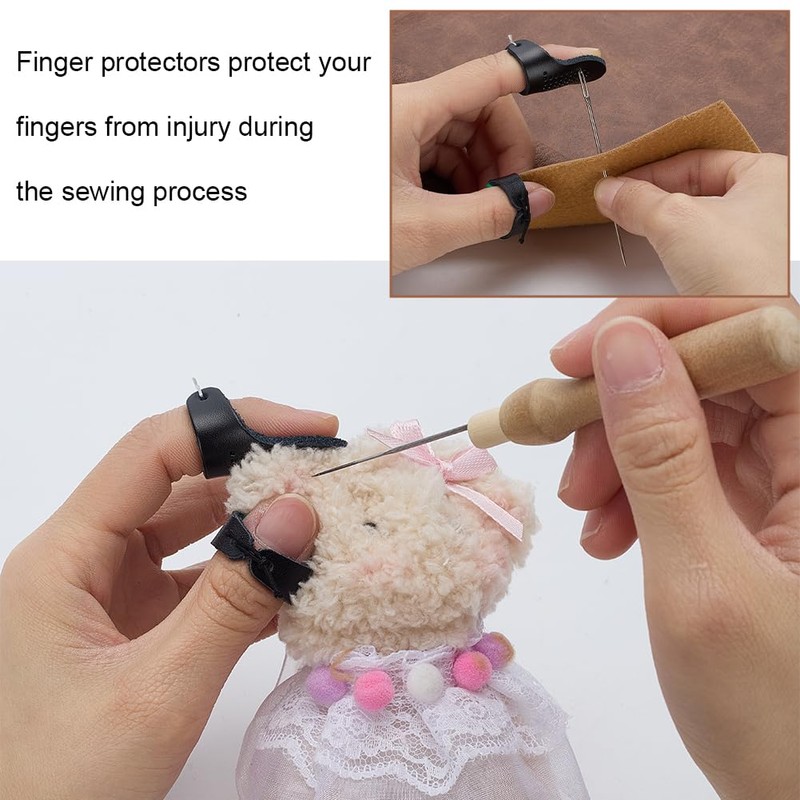 FREEBLOSS 16Pcs Leather Finger Protector Finger Thimble Guards Tools Leather