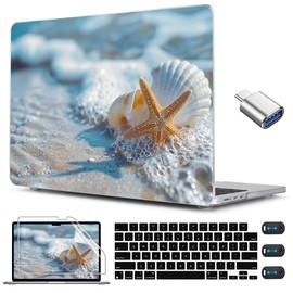 CISSOOK Compatible with MacBook Air 13.6 inch Case 2025 2024 2022 Release M3 A3113 M2 A2681 Model, Plastic Hard Shell Protective Case with Keyboard Cover + Screen Protector, Beach&Shell