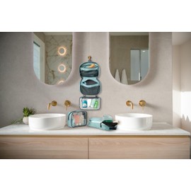 Toiletry Bag Kit Set: Hanging Travel Toiletry Bag + 311 TSA Cosmetic Liquid Bag + Ultralight Accessory Organizer Pouch (Dusty Teal)