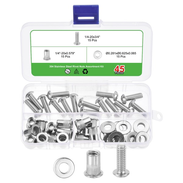 uxcell 45Pcs Rivet Nut Flat Head, 1/4"-20 Socket Head Cap