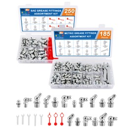 435PCS Grease Fittings Assortment, SAE & Metric Hydraulic Grease Zerk Assortment Kit, 1/4 1/8 M6 M8 M10 with Straight 45° 90° Zerk Grease Fittings with Grease Fitting Caps and Wrench(7-11mm)