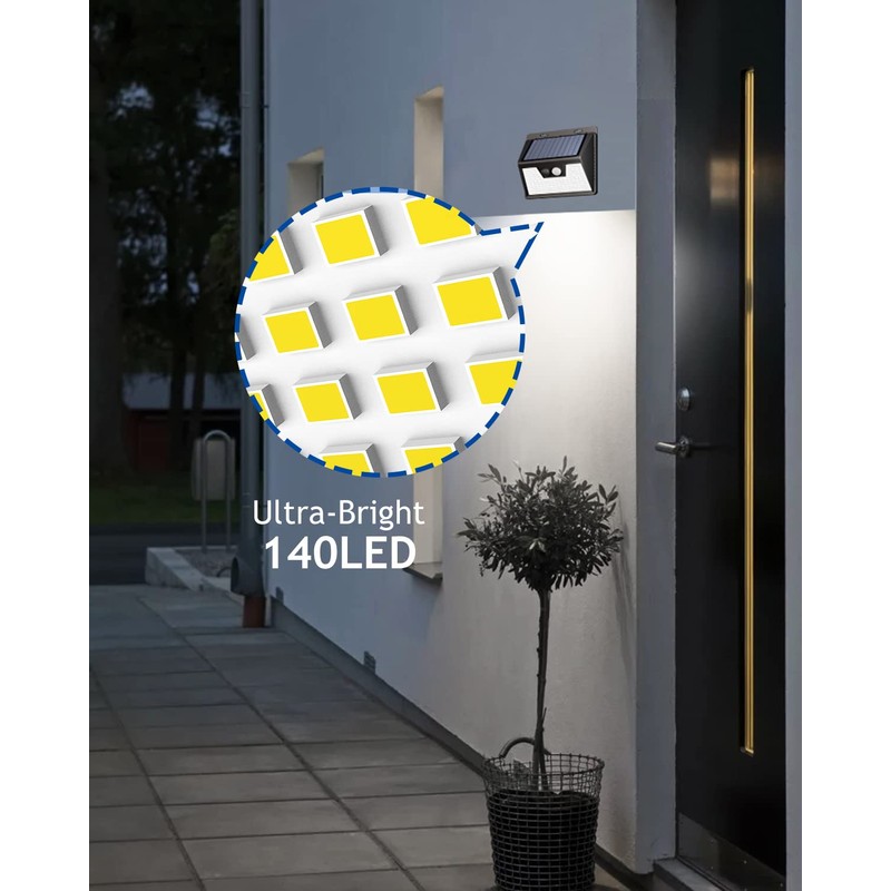 Peasur Solar Powered Lights Outdoor Motion Sensor, 2 Pack 140