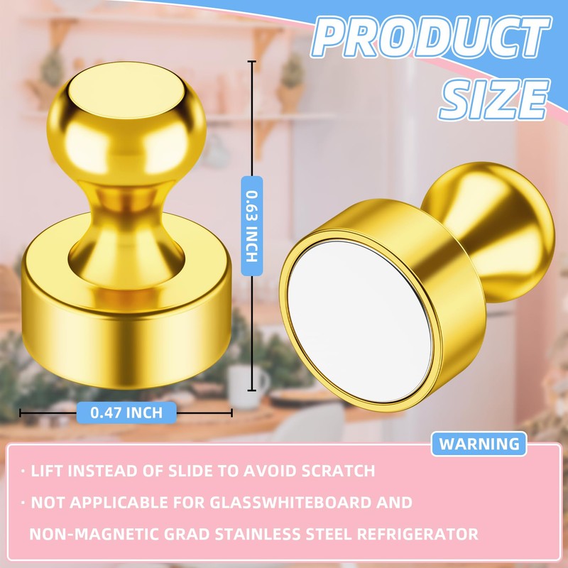 VNDUEEY 20 Pcs Refrigerator Magnets, Gold Metal Push Pin Magnets,