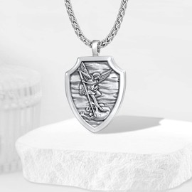 qielizhu St Michael Necklace for Men 925 Sterling Silver Archangel Michael Pendant Saint Michael Necklace for MenReligious Jewelry Gifts